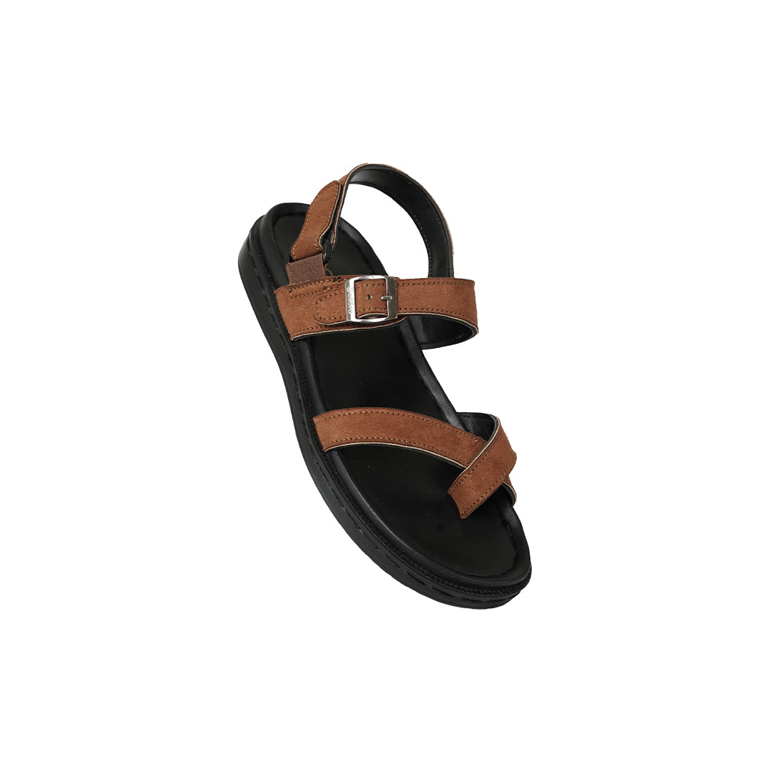 Men’s Brown Buckle Strap Sandals – Black Sole Ankle Fit