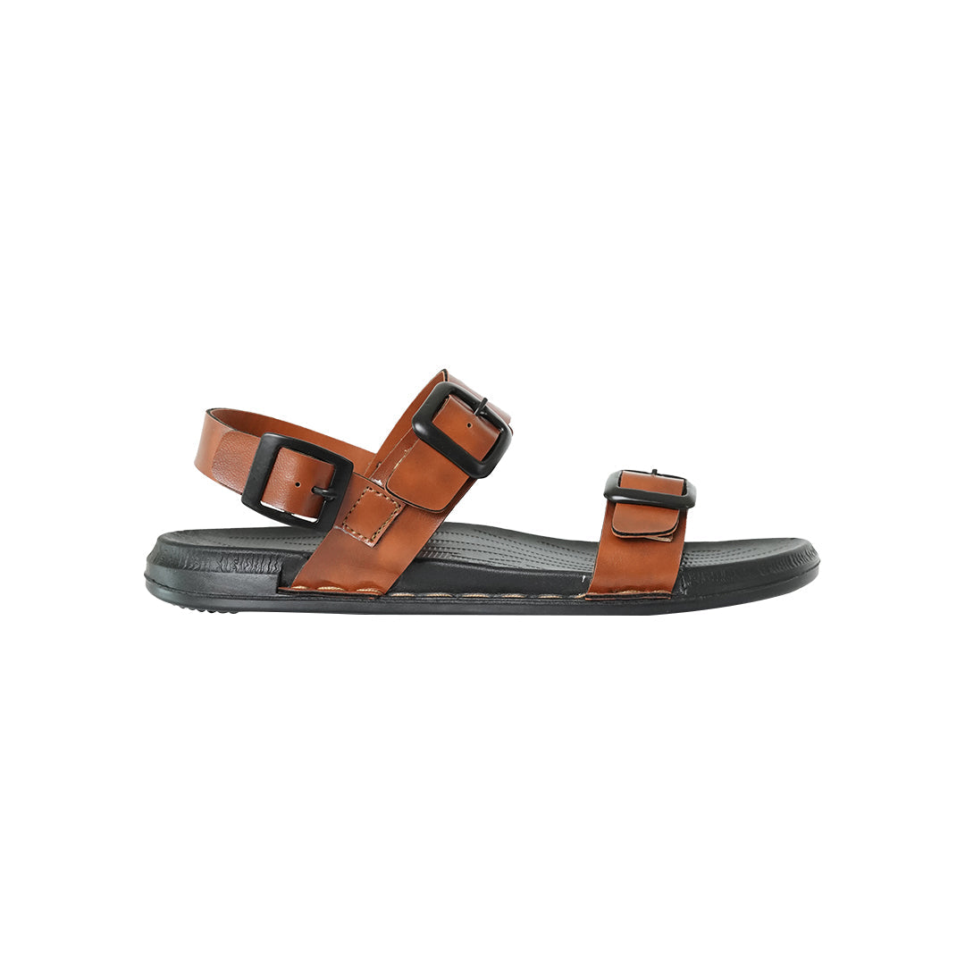 Men’s Brown Leather Buckle Sandals – Ankle Strap Comfort Fit