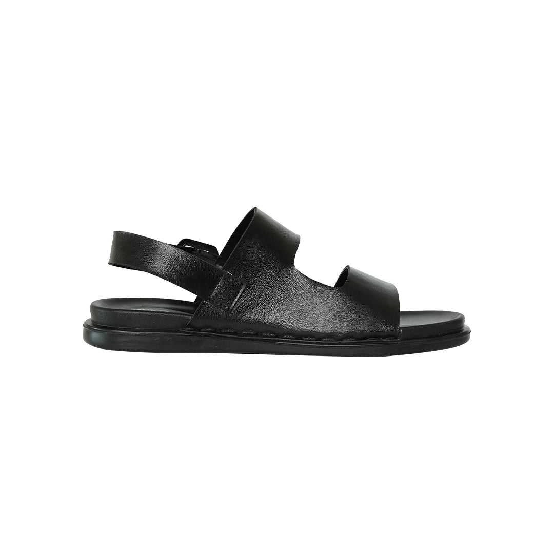 Men’s Black Double Strap Buckle Sandals – Flat Sole