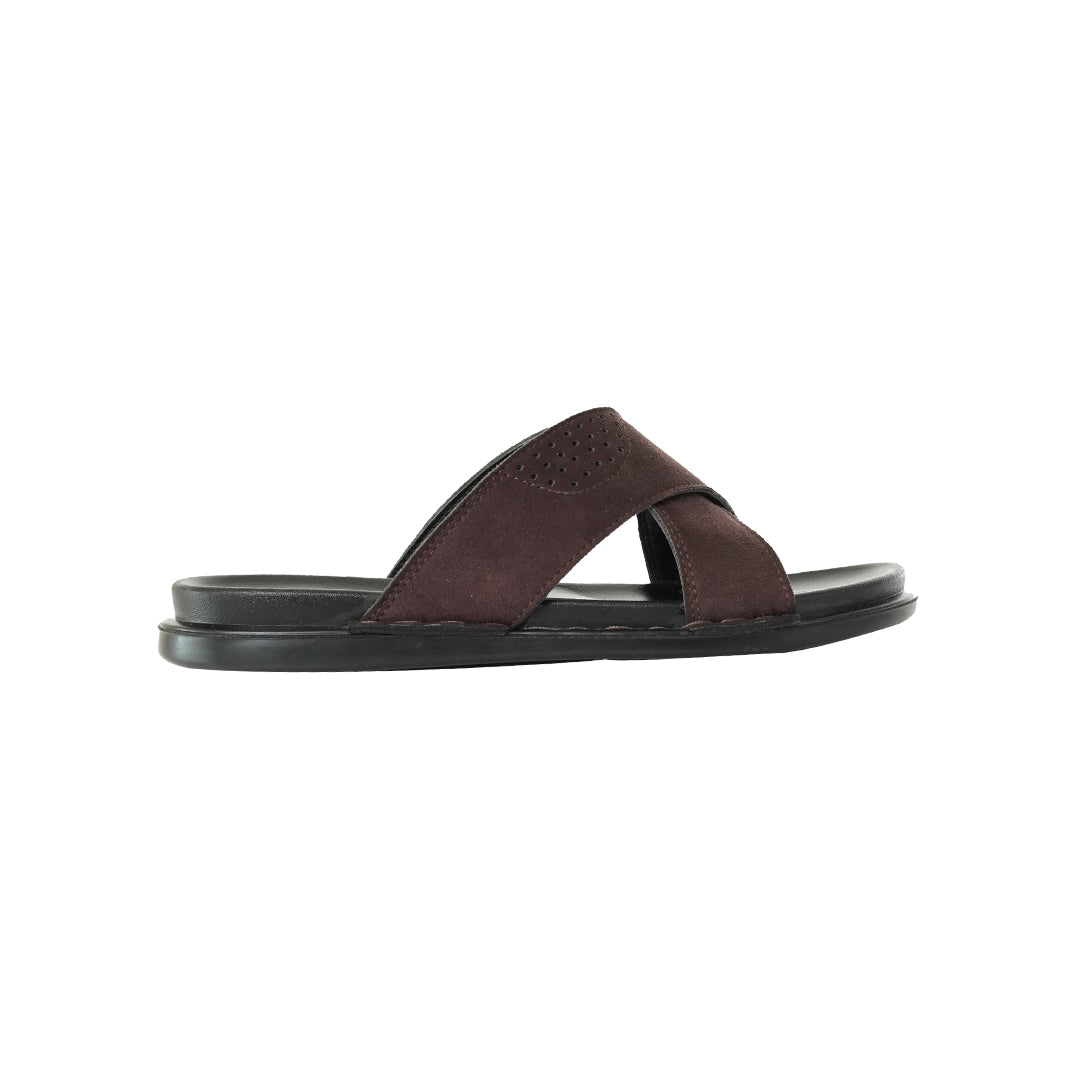 Men’s Brown Suede Cross-Strap Slide Sandals – Comfort Sole