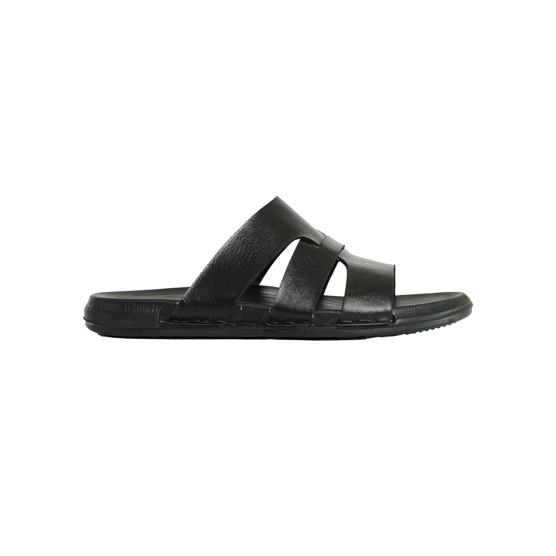 Opak Men’s Triple Strap Leather Slides – Black Comfort Sole