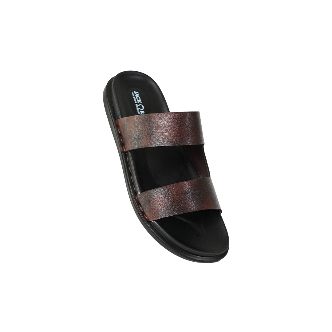 Jack & Jones Men’s Brown Dual Strap Slides – Black Sole