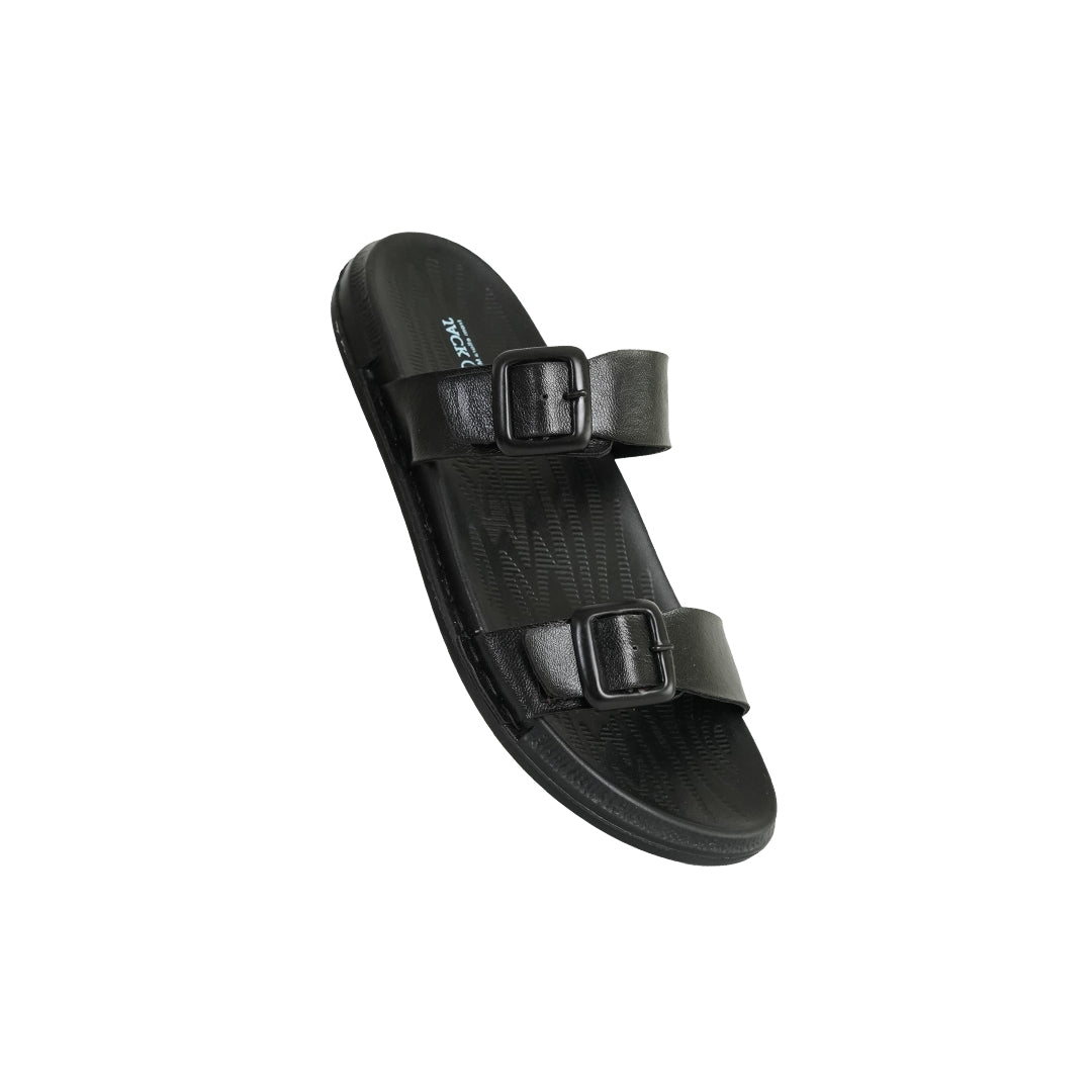 Men’s Black Dual Strap Buckle Sandals – Comfort Fit