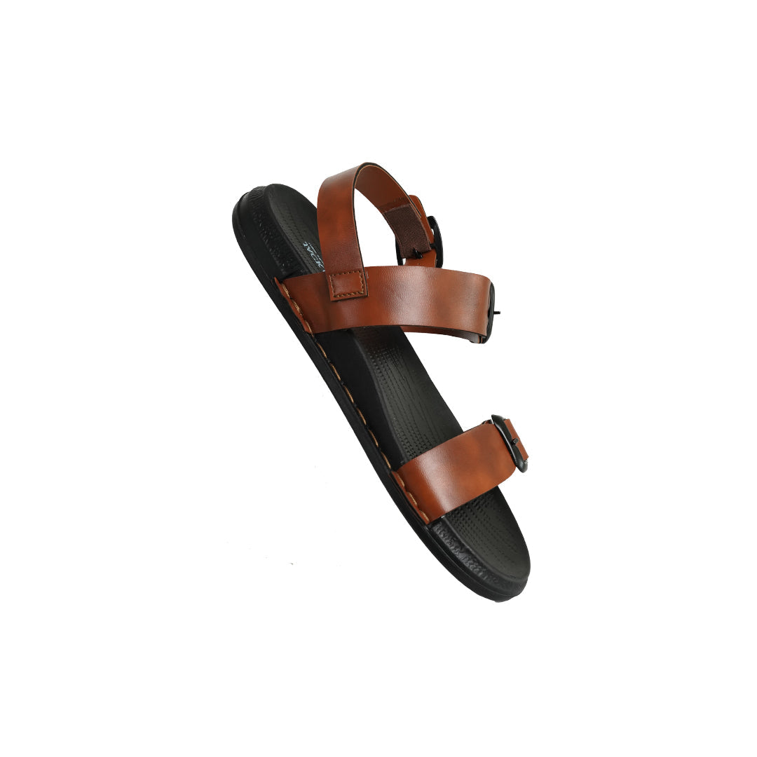 Men’s Brown Leather Buckle Sandals – Ankle Strap Comfort Fit