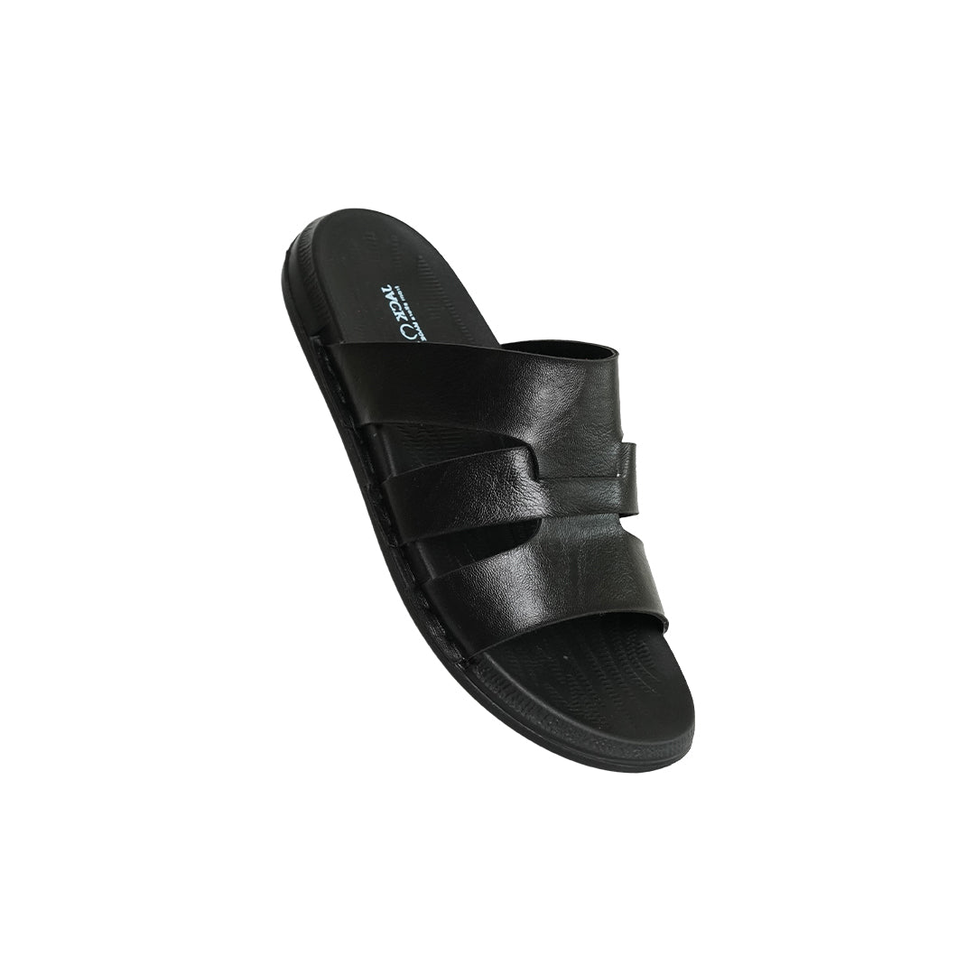 Opak Men’s Triple Strap Leather Slides – Black Comfort Sole